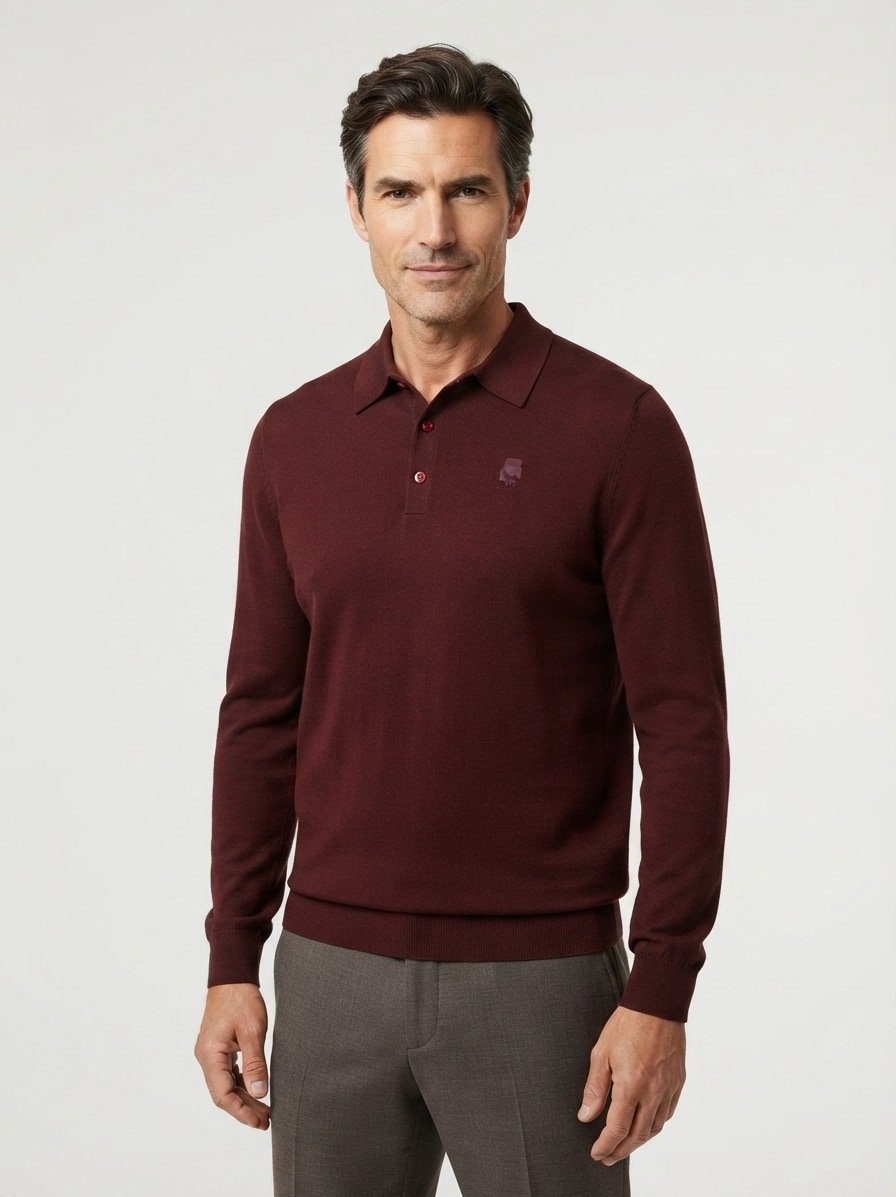 Polo-Shirt, Merino-Wolle, merlot