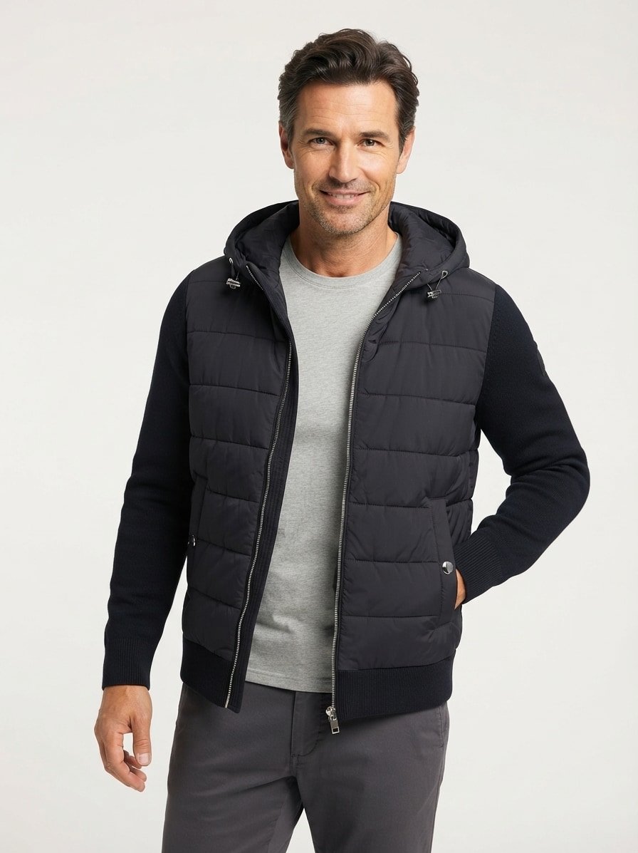 Hybrid Jacke, Baumwolle, dunkelblau wattiert