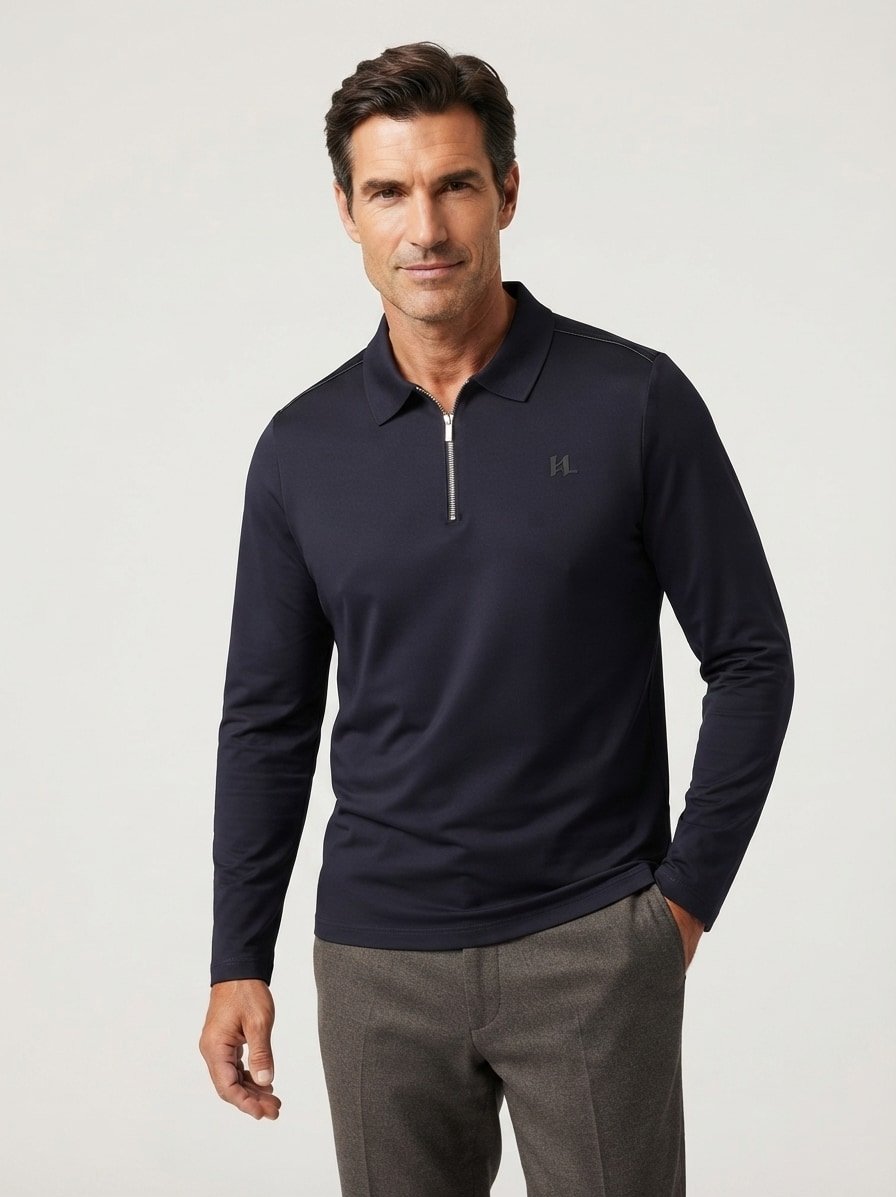 Zip-Polo, Baumwoll-Jersey, navy