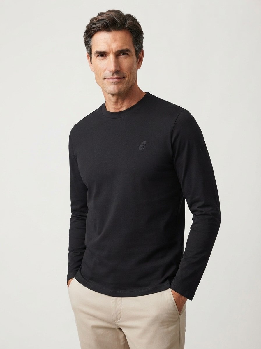 Longsleeve, Baumwolle mercerisiert, schwarz