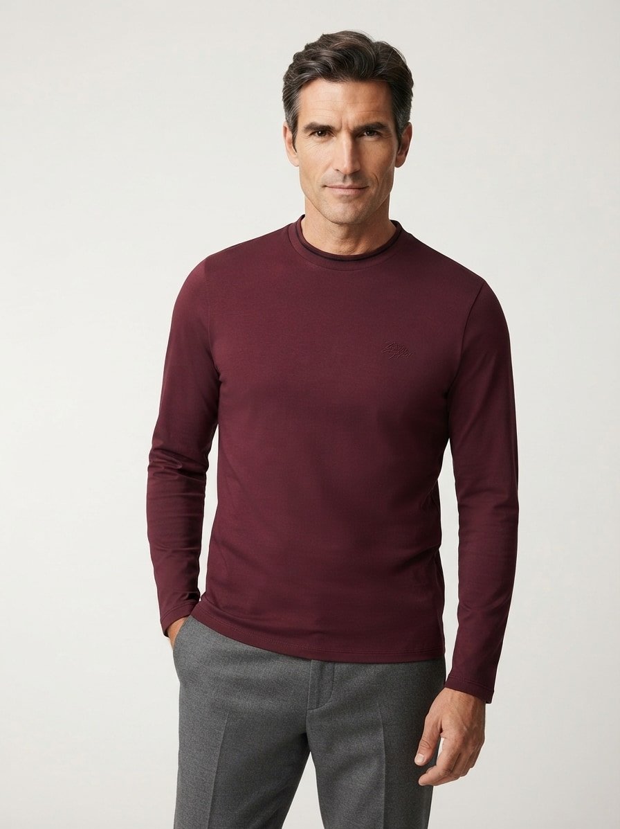Longsleeve, Baumwoll-Stretch, merlot melange