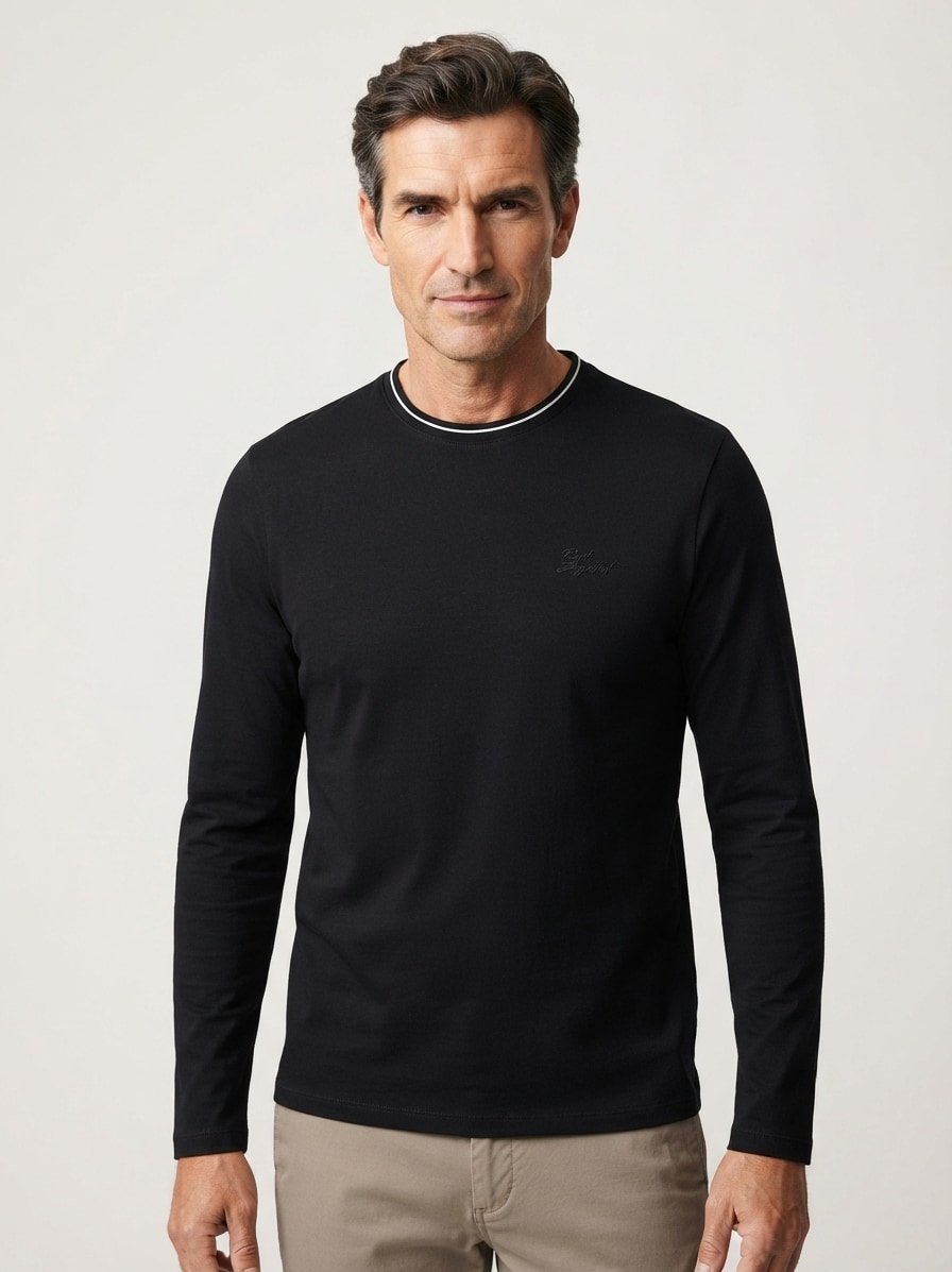 Longsleeve, Baumwoll-Stretch, schwarz