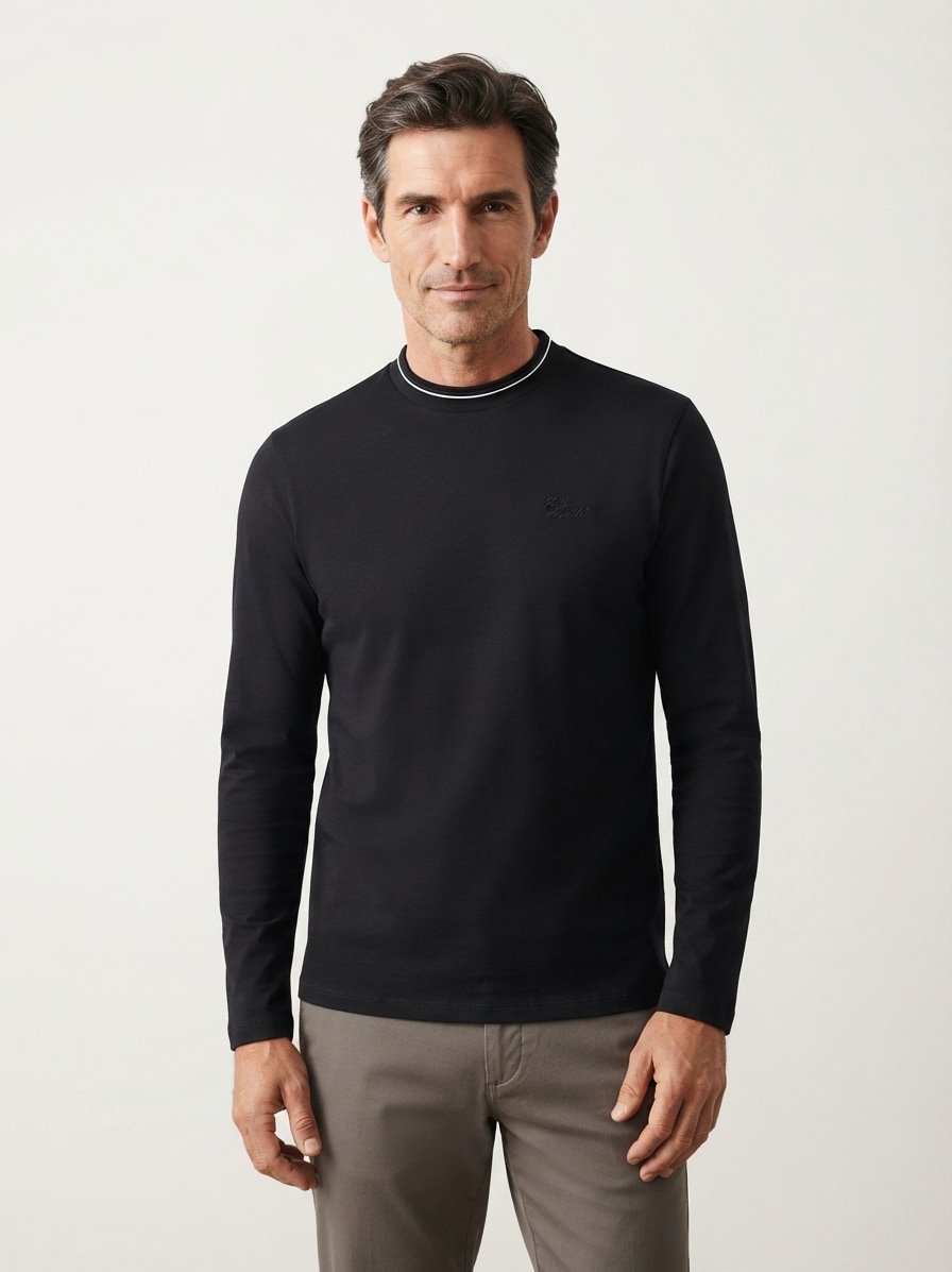 Longsleeve, Baumwoll-Stretch, navy
