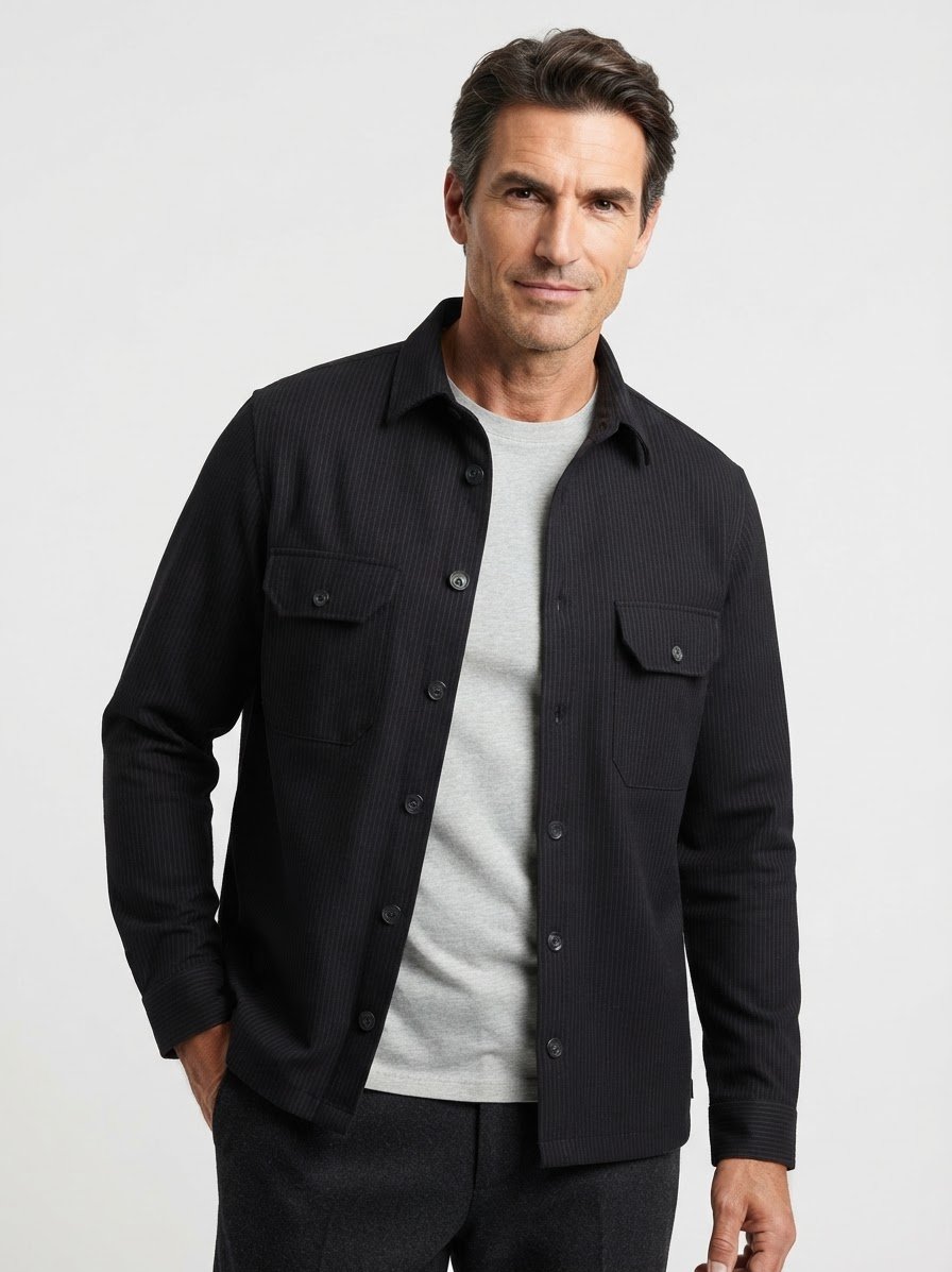 Overshirt, Baumwoll-Jersey, Brusttaschen, schwarz gestreift