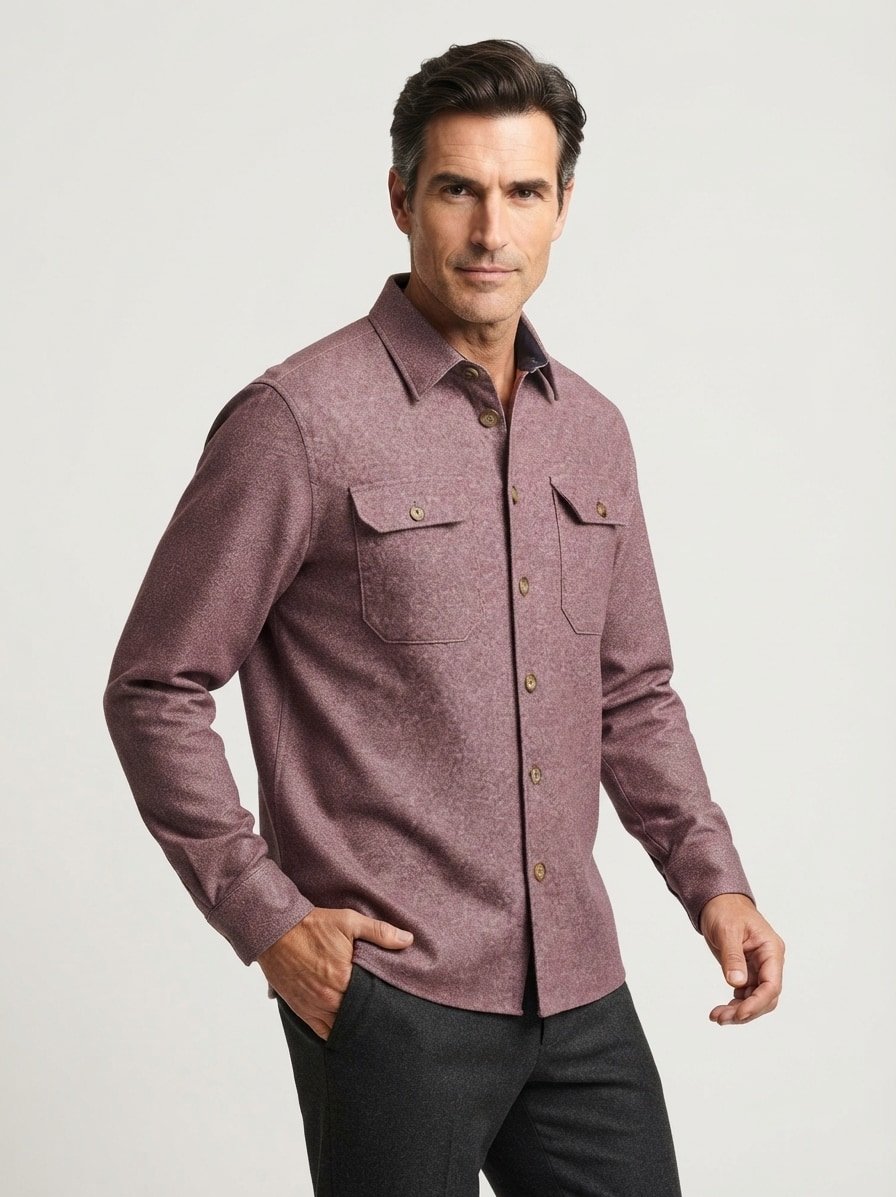 Overshirt, Jersey, Kent, Brusttasche, braun meliert