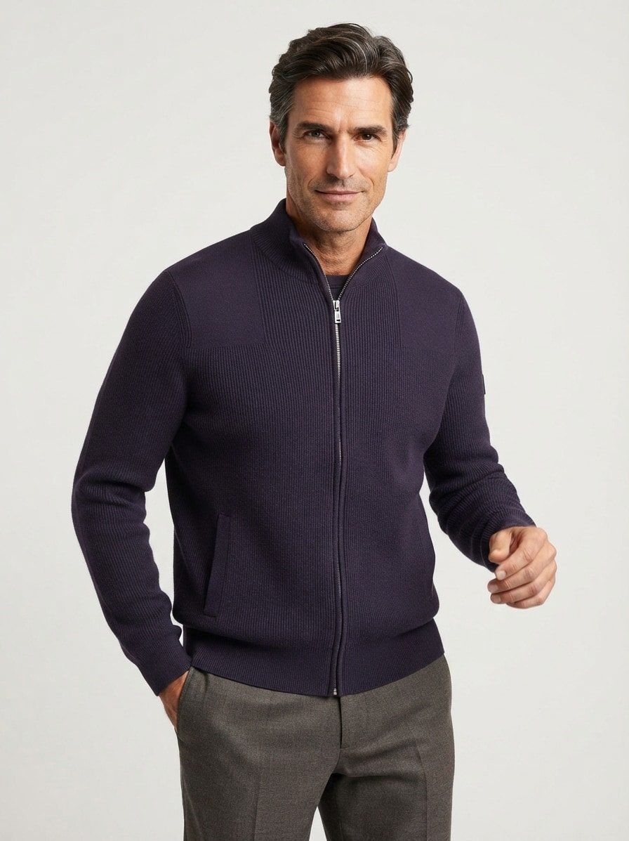 Cardigan Commander, Baumwolle, dark navy strukturiert