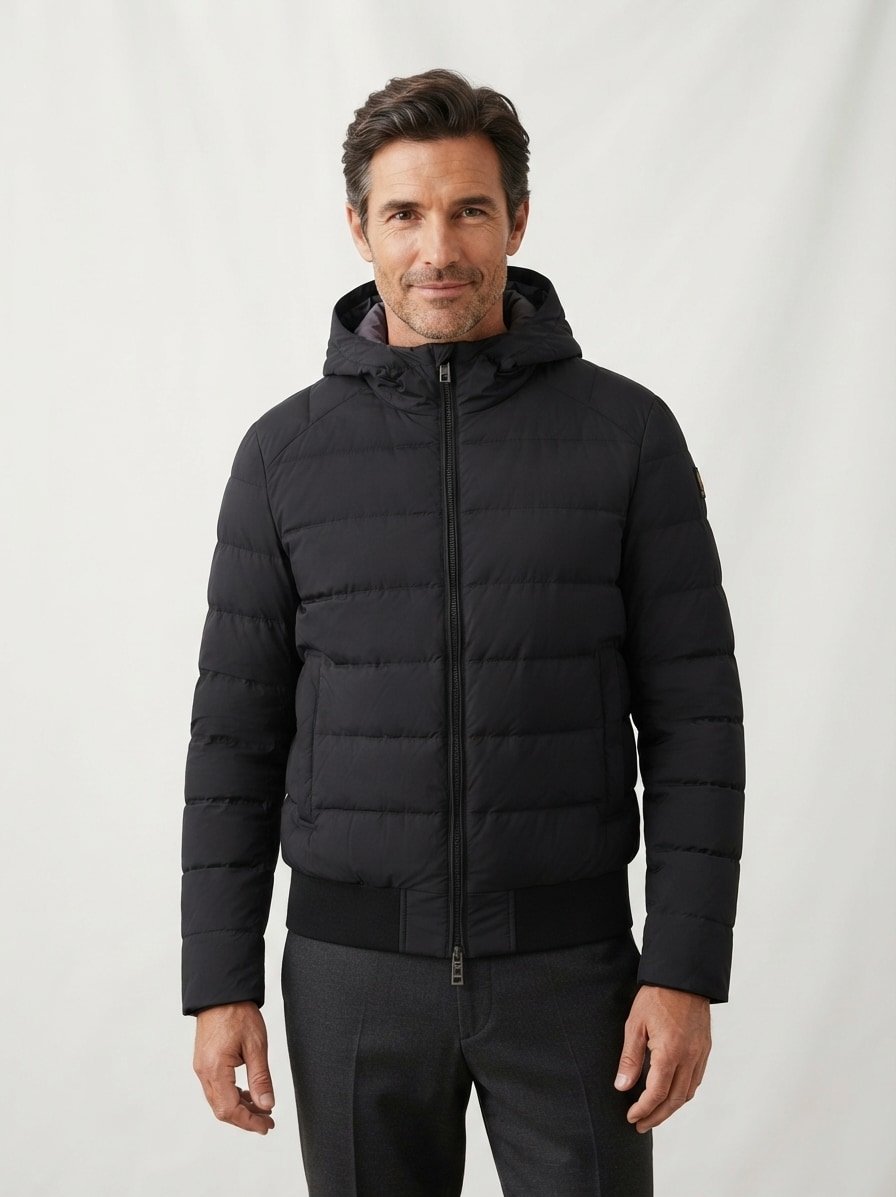 Daunenjacke Compact, Mikrofaser wasserabweisend, schwarz