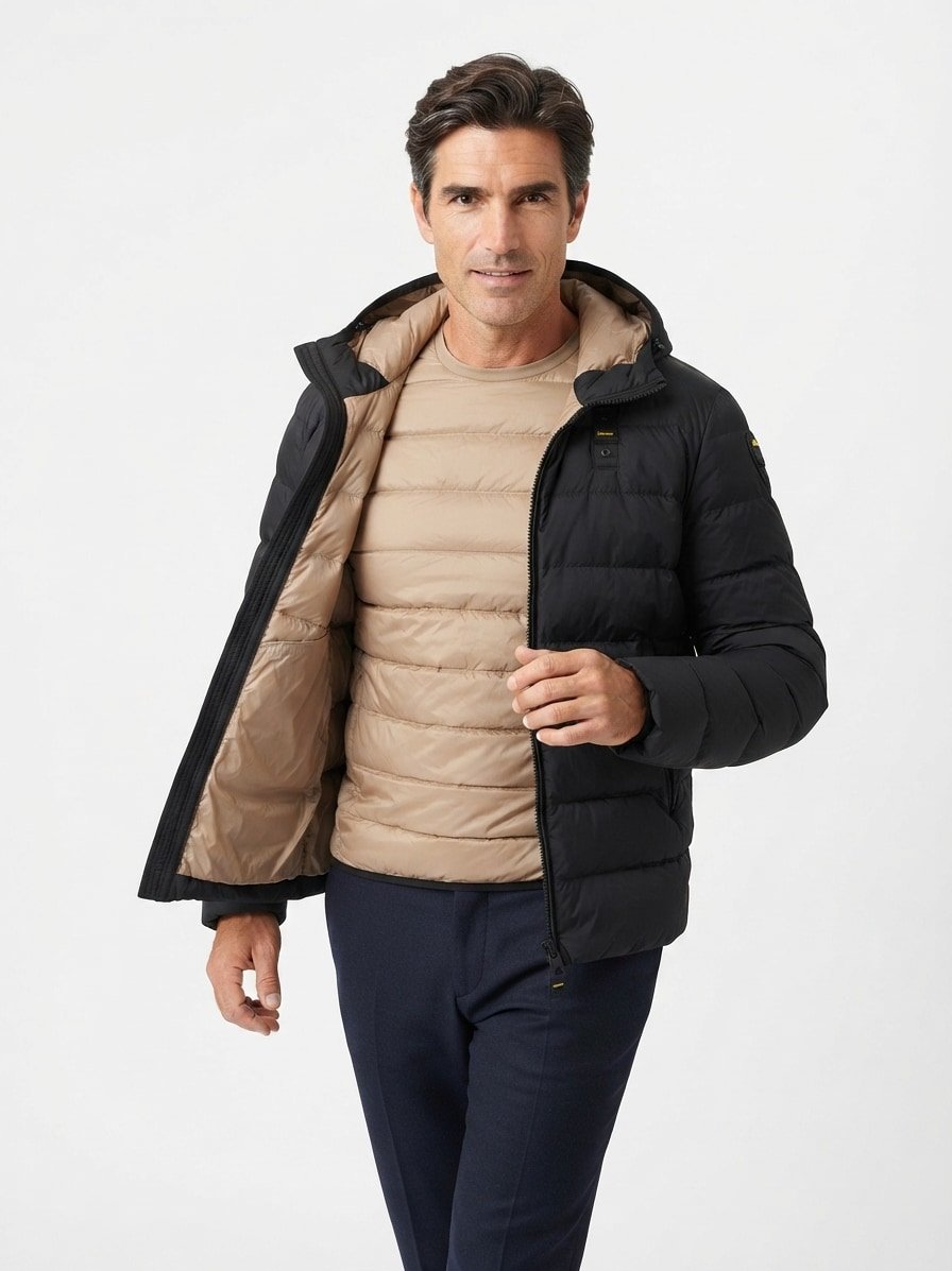 Daunenjacke, Nylon, schwarz-beige