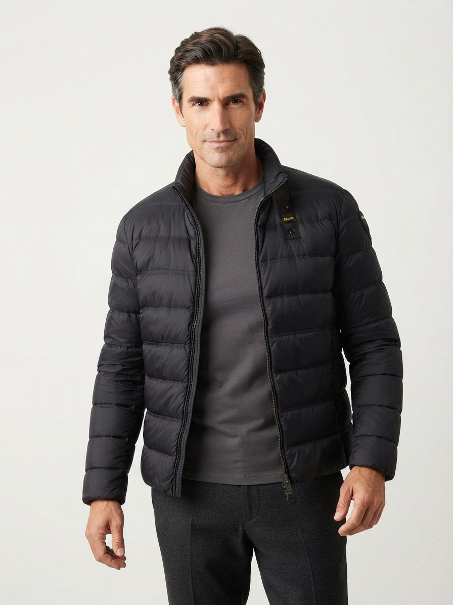 Daunenjacke, Nylon, schwarz