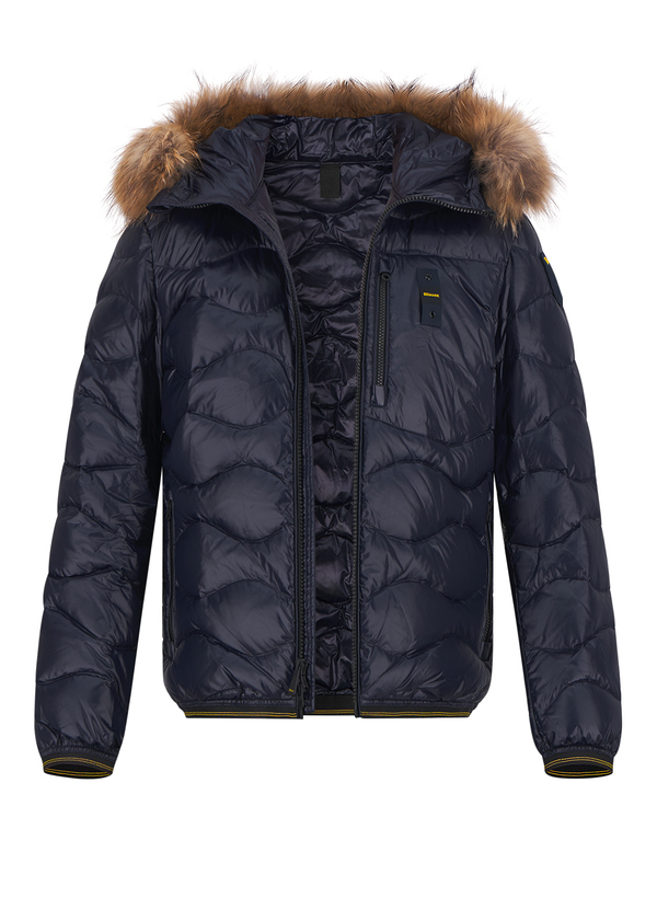 Daunenjacke, Mikrofaser Echtpelz, navy