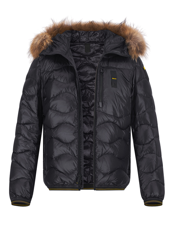 Daunenjacke, Mikrofaser Echtpelz, schwarz