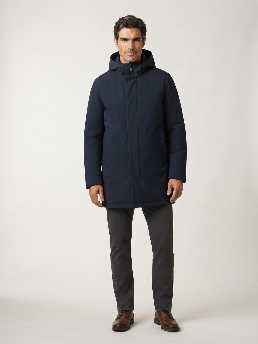 Daunenparka, Mikrofaser wasserabweisend, dunkelblau