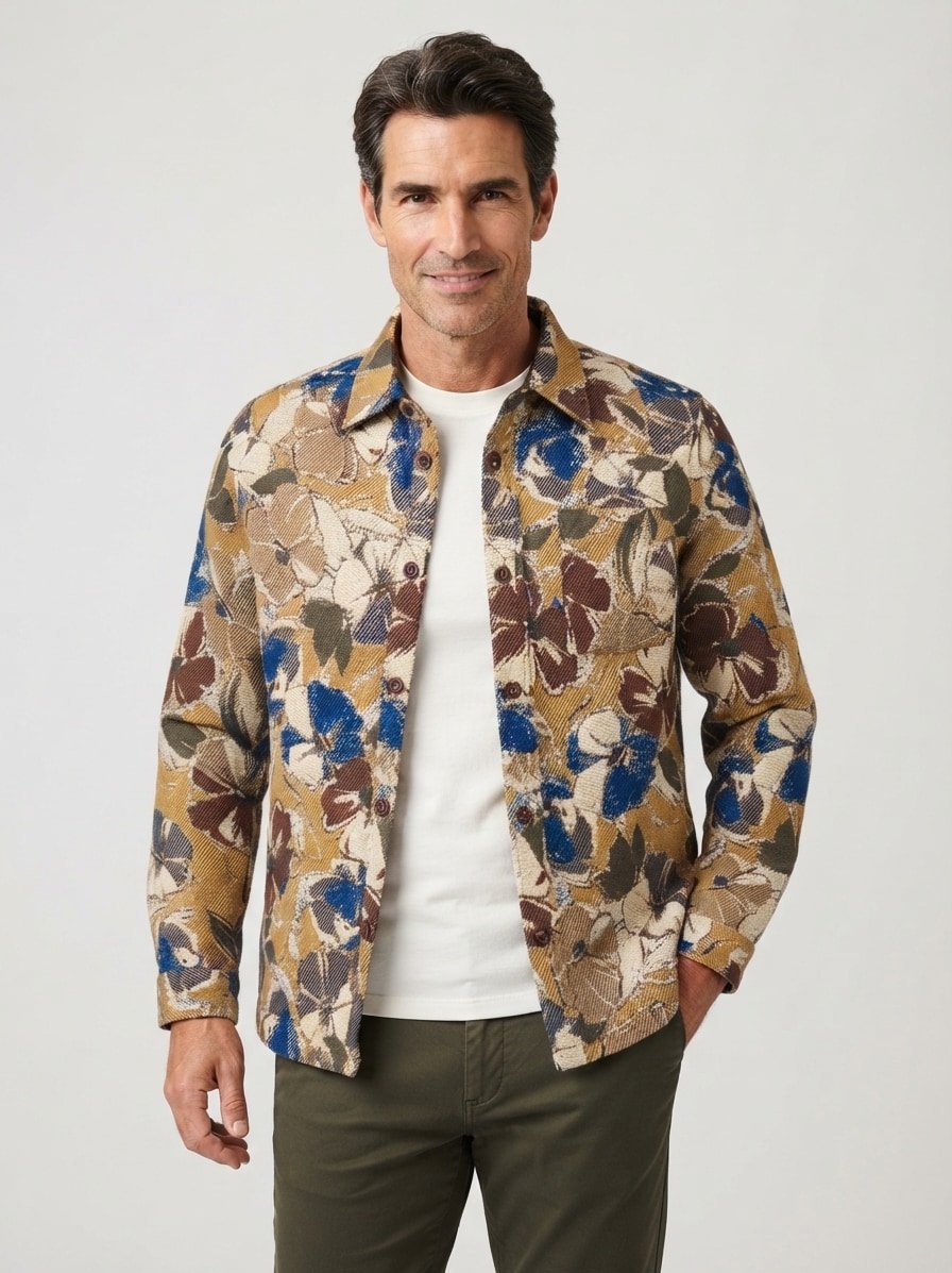 Overshirt MMGDavid Paint, Baumwolle-Wolle, indigo blue floral