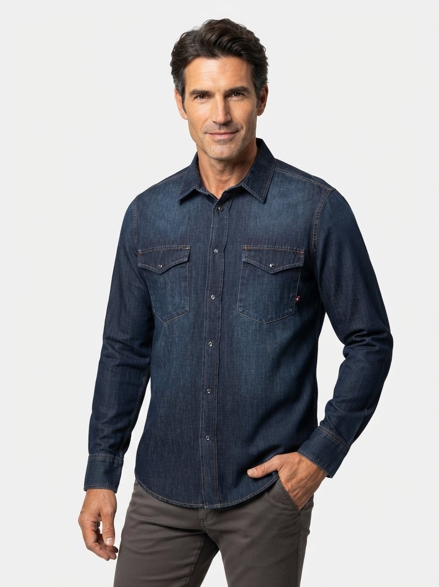 Jeanshemd MMGDavid Snap, Baumwolle, dark blue