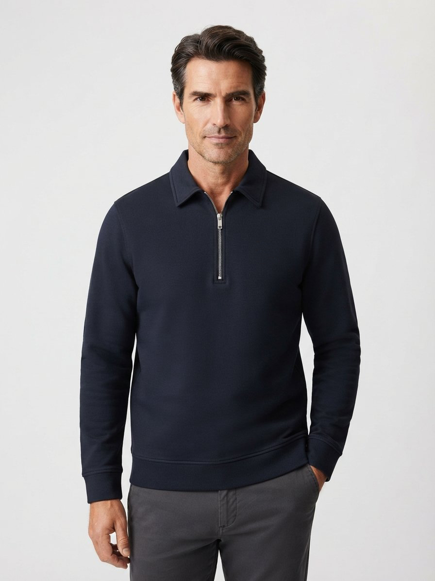 Sweatshirt mit Polokragen, Scuba, navy