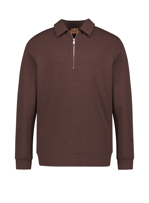 Sweatshirt mit Polokragen, Scuba, dunkelbraun meliert