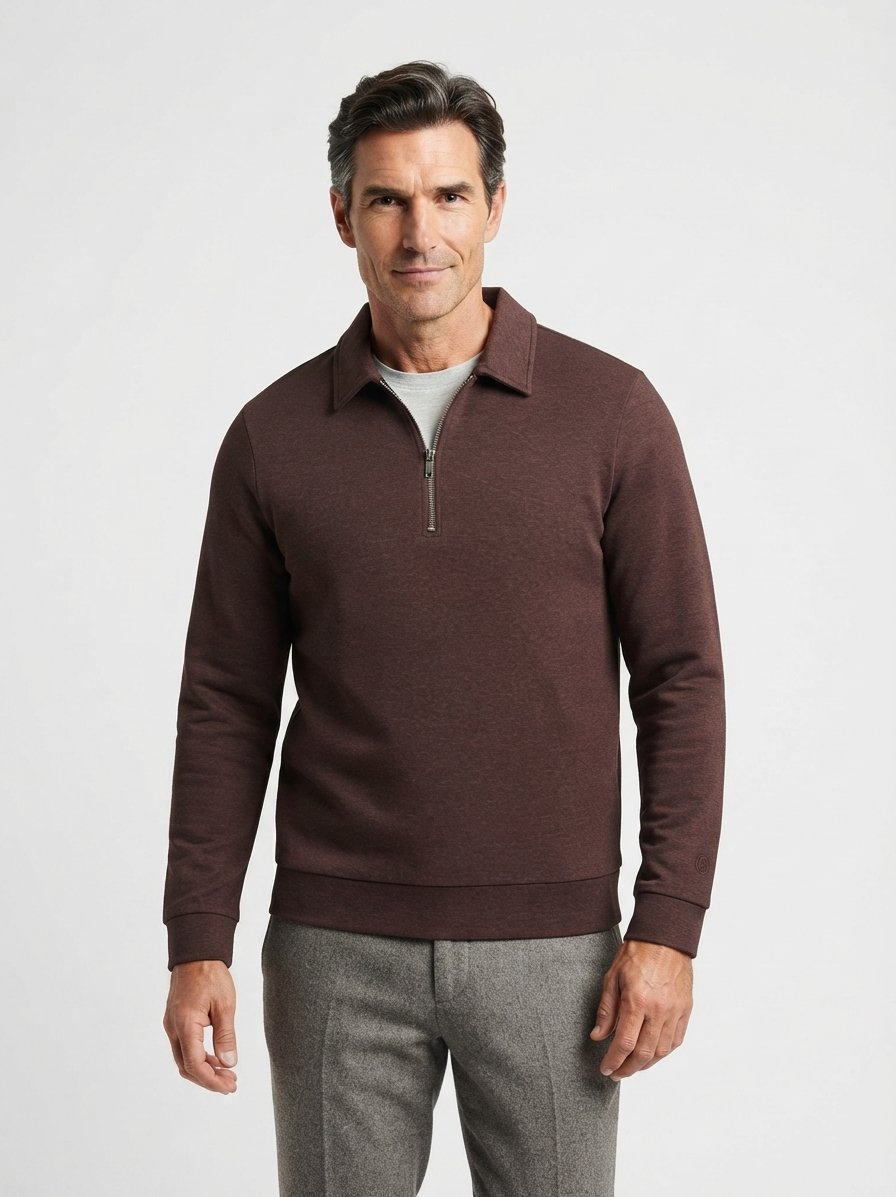 Sweatshirt mit Polokragen, Scuba, dunkelbraun meliert