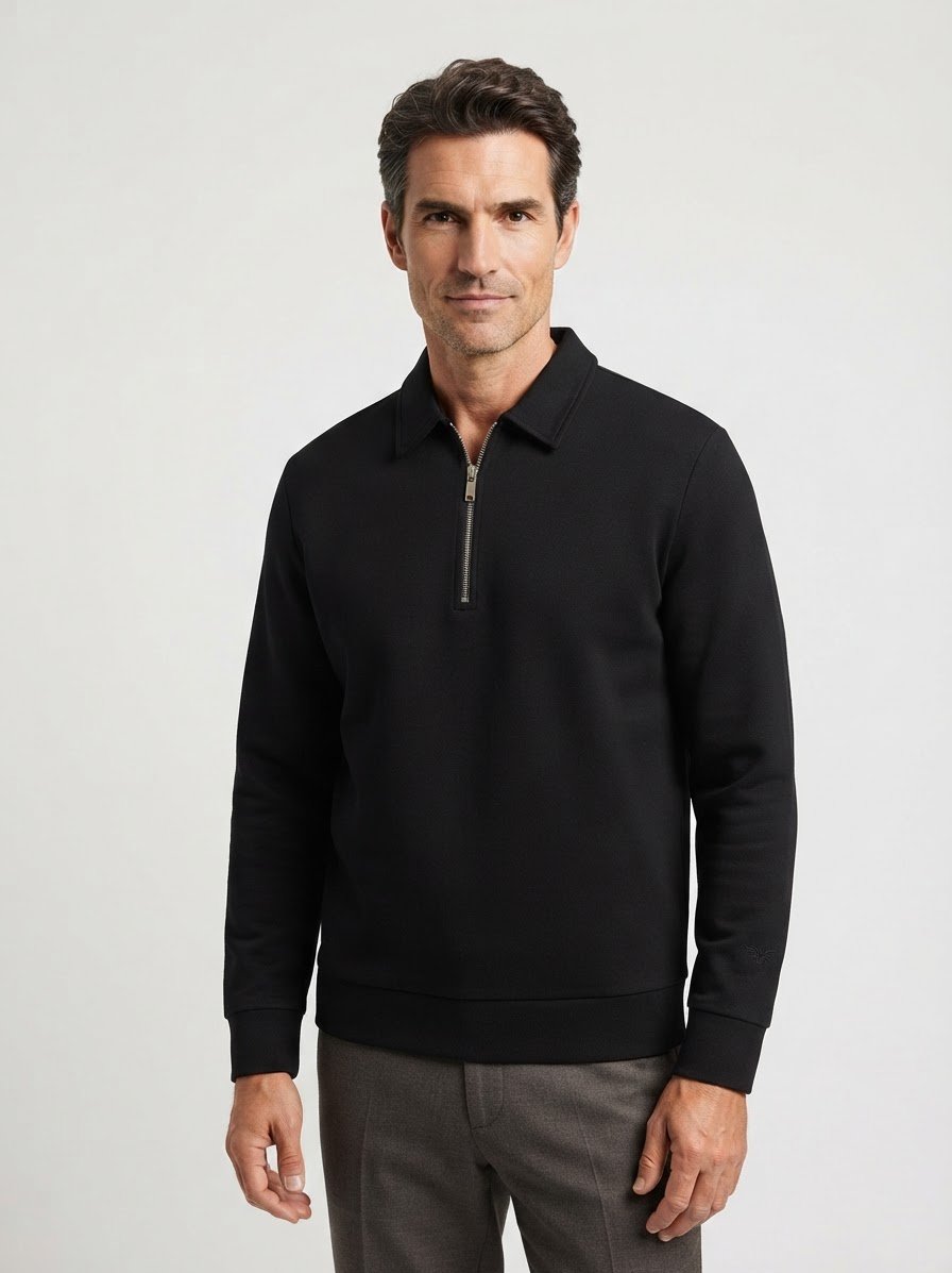 Sweatshirt mit Polokragen, Scuba, schwarz