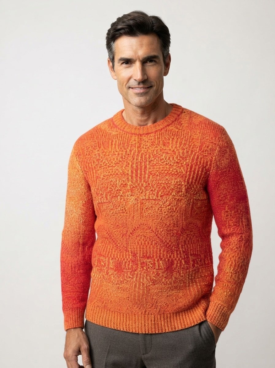 Pullover, Woll-Mischung, orange meliert