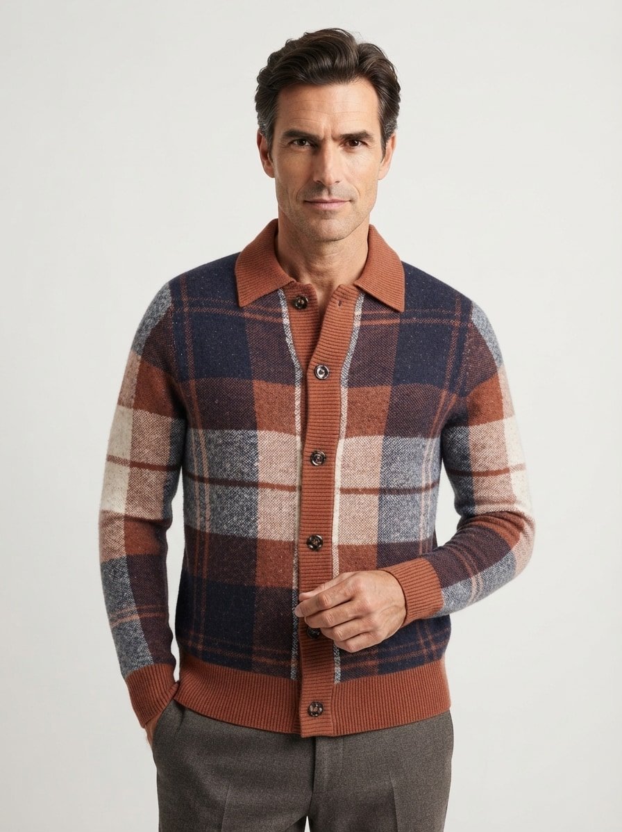 Cardigan Wando, Wolle, braun-blau meliert