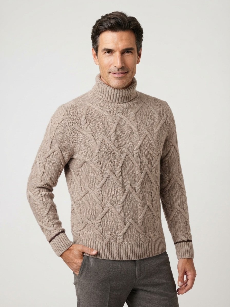 Rollkragen Pullover, Wolle-Seide, beige