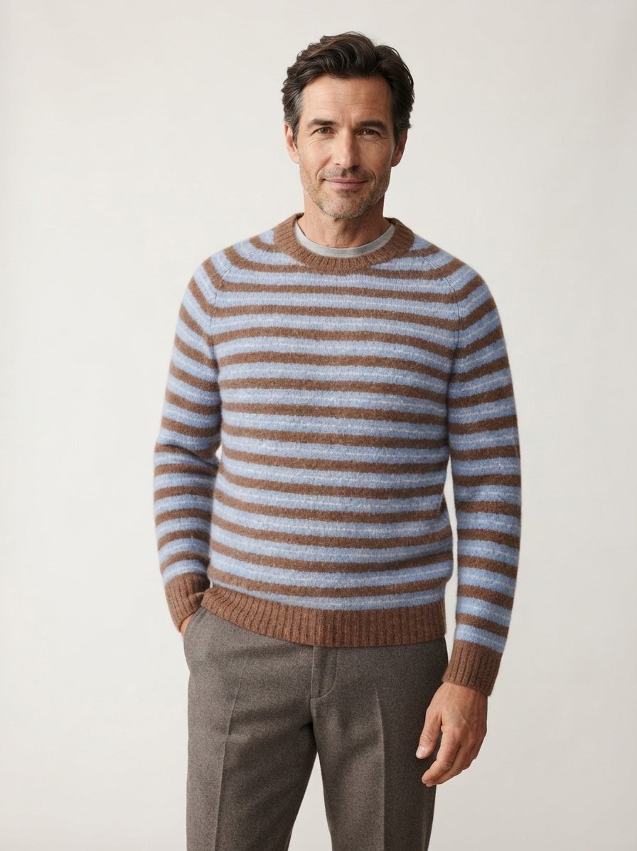 Pullover Carlos, Alpaka-Wolle, dunkelbraun-blau