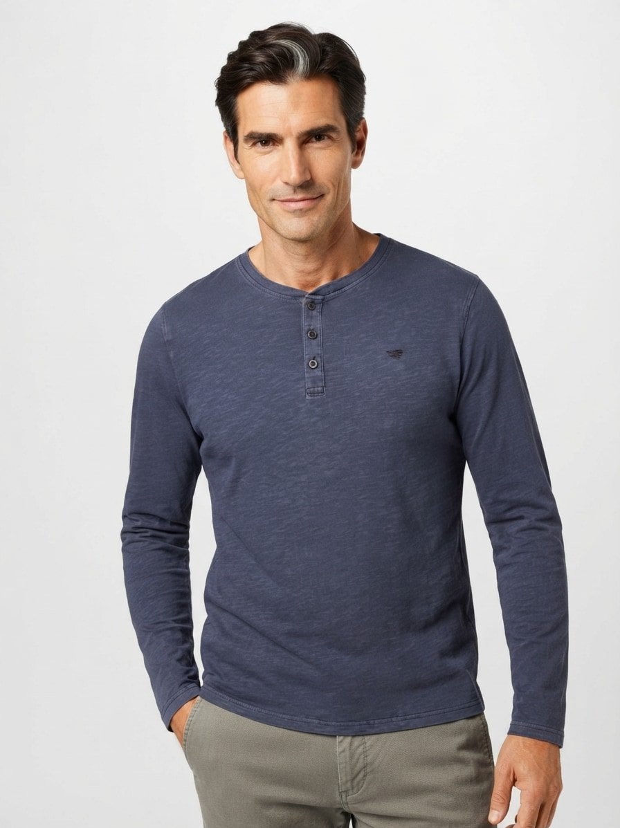 Longsleeve Atchison, Baumwolle, indigo meliert