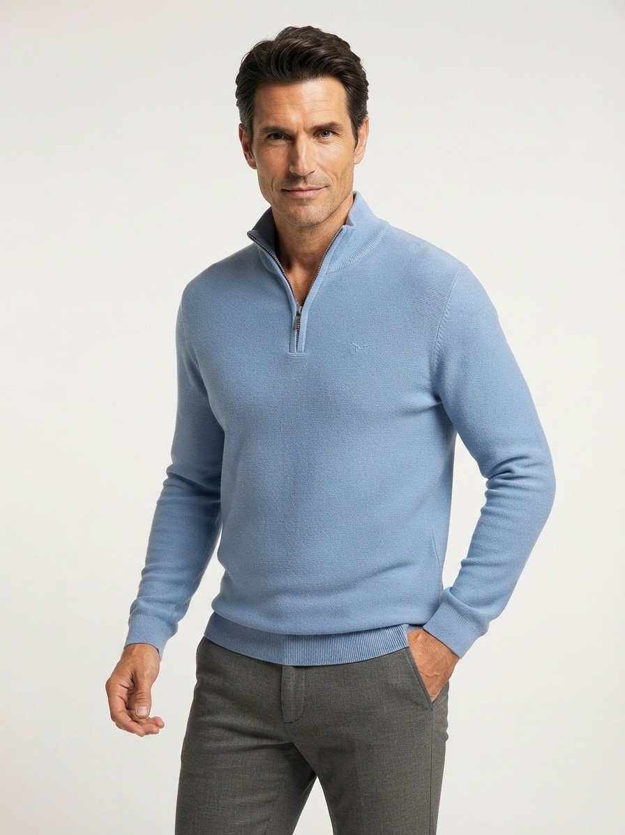 Pullover Everett, Baumwolle, blau strukturiert