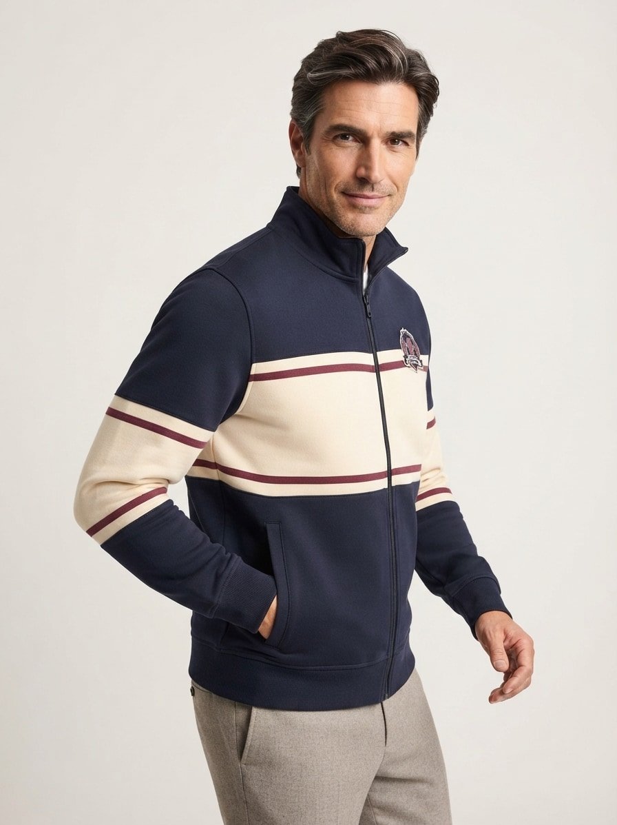 Sweatjacke Dillon, Baumwolle, navy-ecru