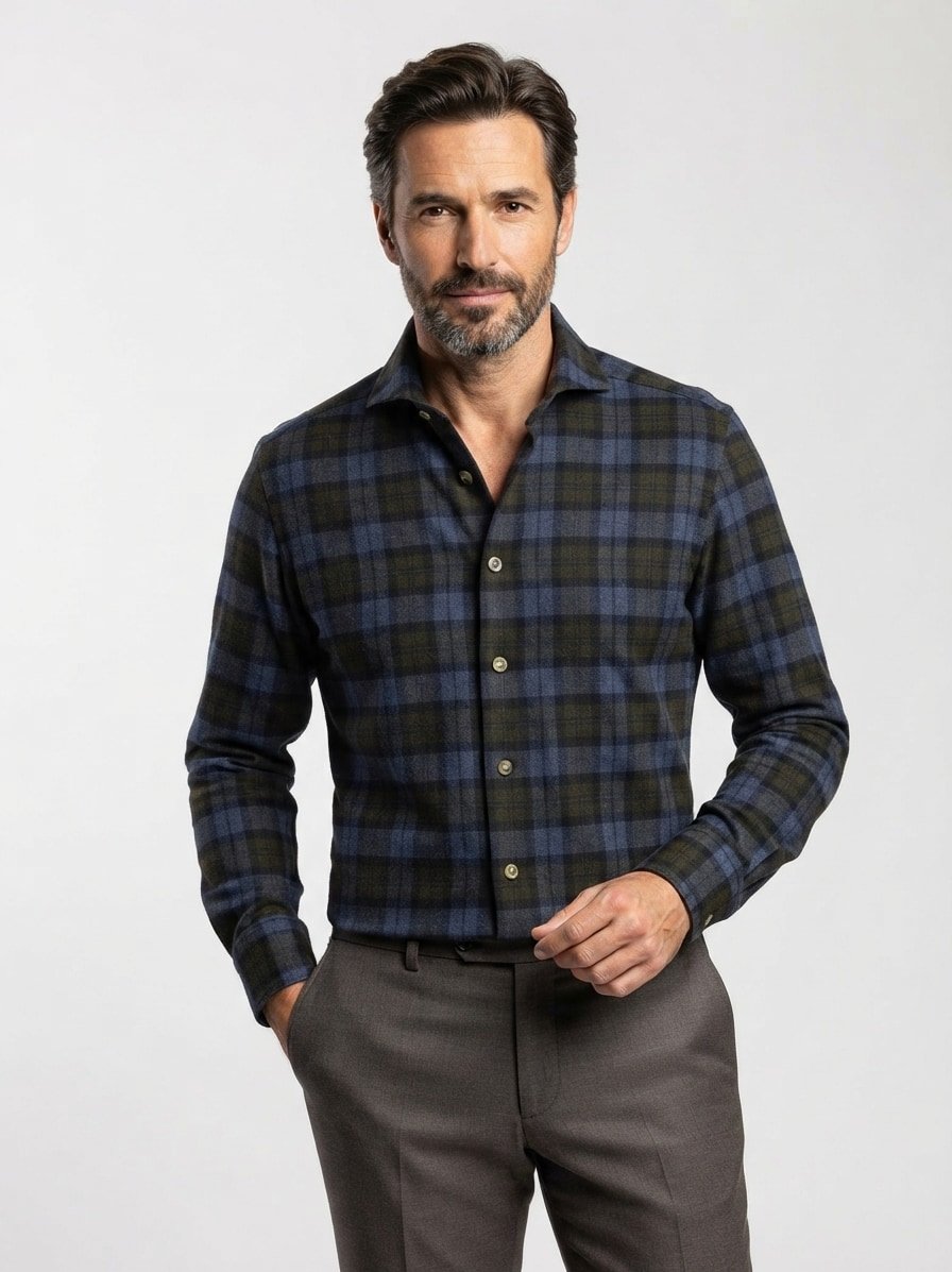 Hemd, Casual, Flanell, Kent, navy kariert