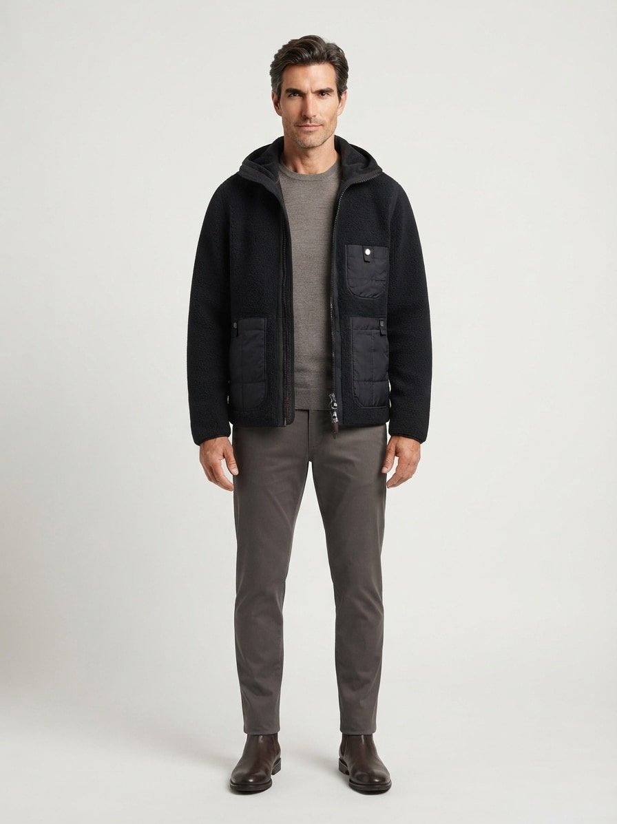Jacke, Teddyfell, schwarz