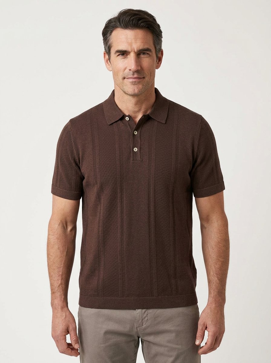 Polo-Shirt, Baumwoll-Strick, nougat strukturiert