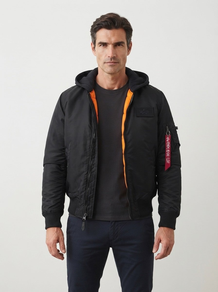 Blouson MA-1, Slim Fit, Mikrofaser wattiert, schwarz