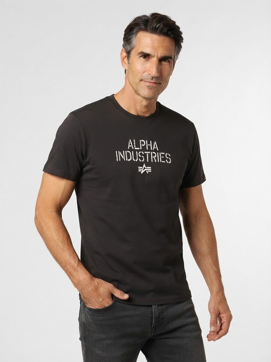 T-Shirt, Baumwolle, mit Rückenprint, schwarz