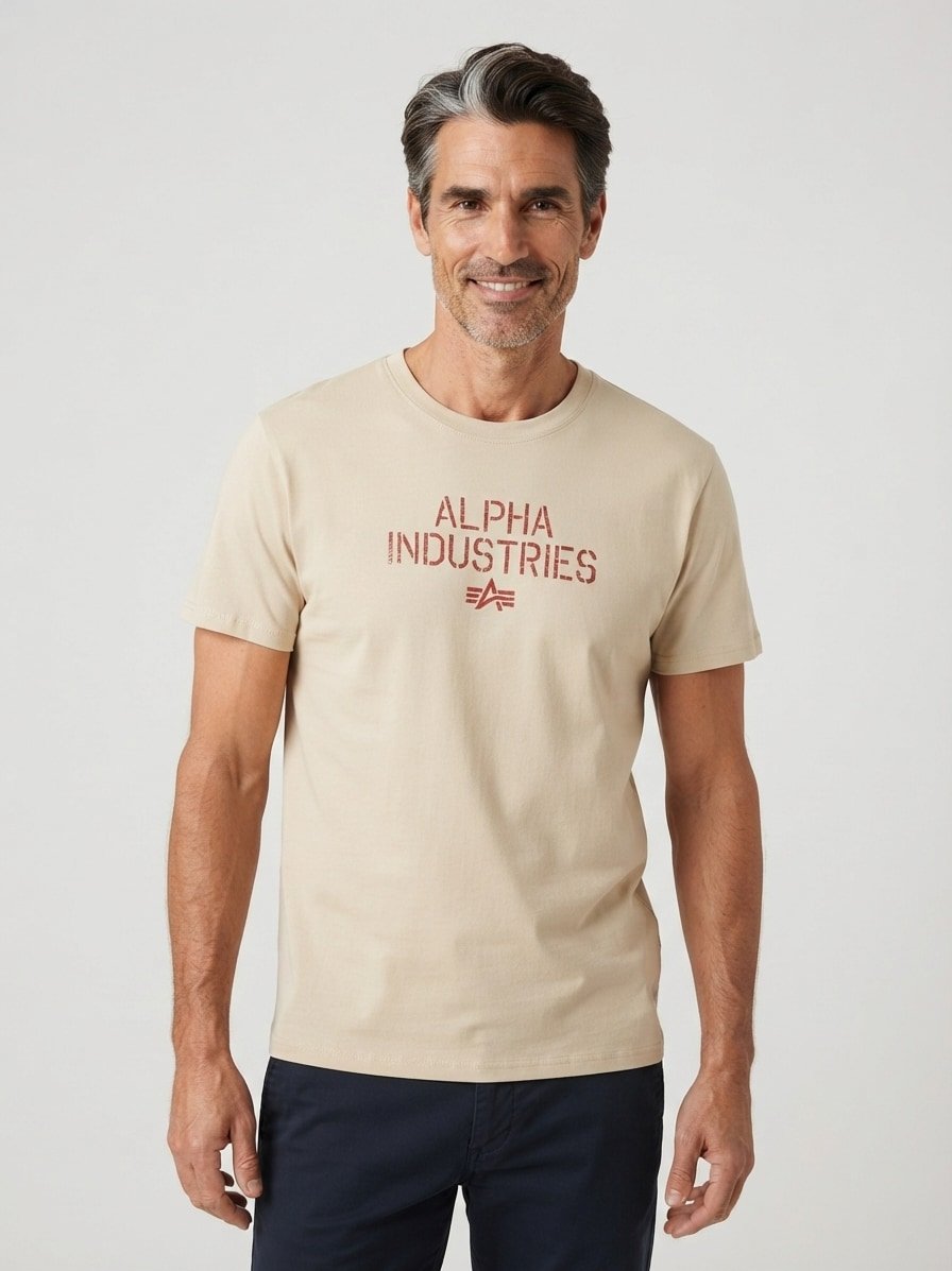 T-Shirt, Baumwolle, mit Rückenprint, beige meliert