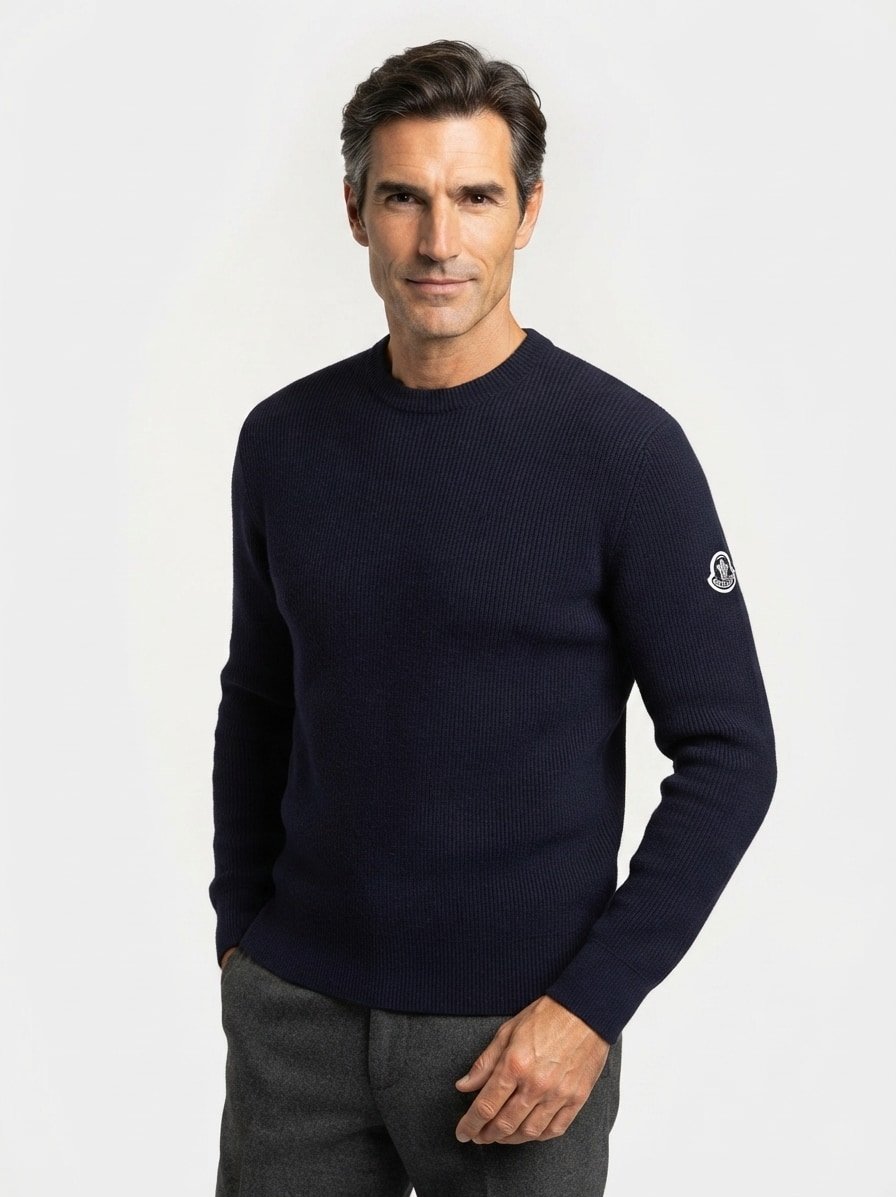 Pullover, Woll-Mischung, navy strukturiert