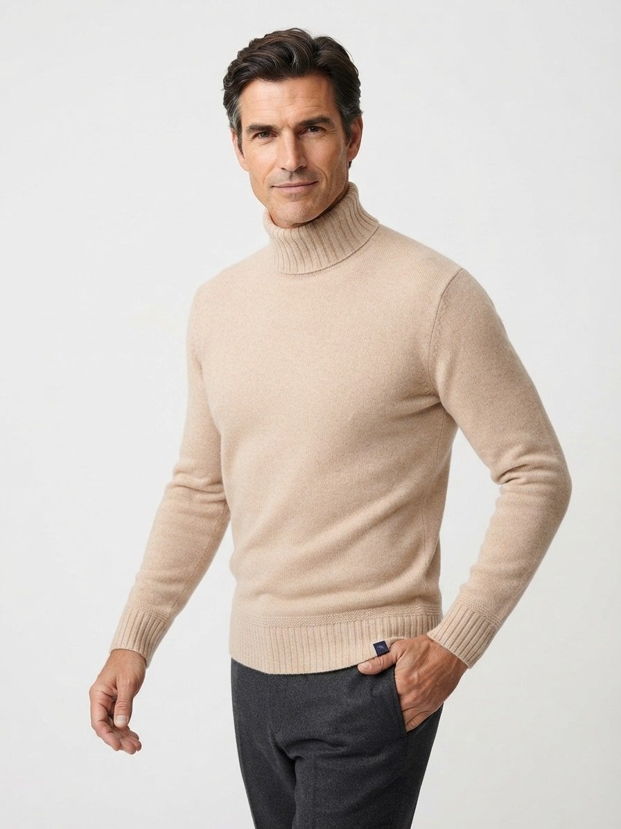 Rollkragen-Pullover, Wolle, ecru meliert