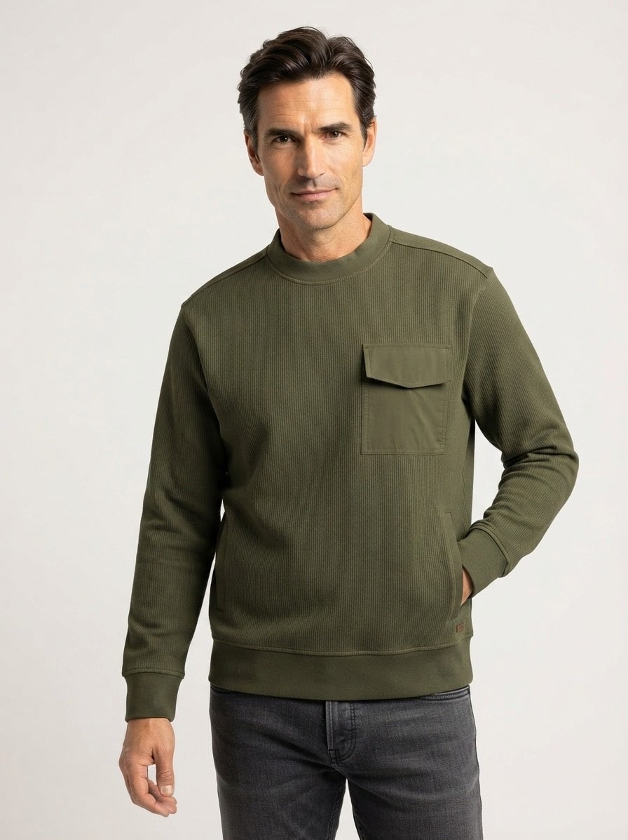 Sweatshirt, Baumwolle, Brusttasche, olive