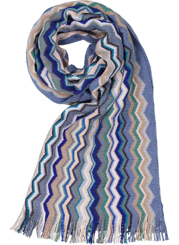 Raschelschal, Schurwolle, blau-beige-salbei
