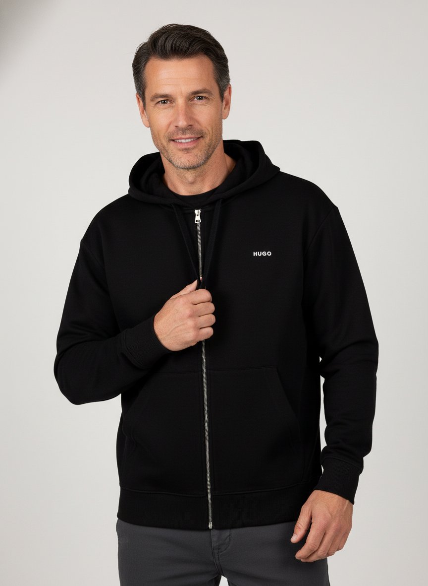 Sweatjacke Dapozip, Baumwolle, schwarz