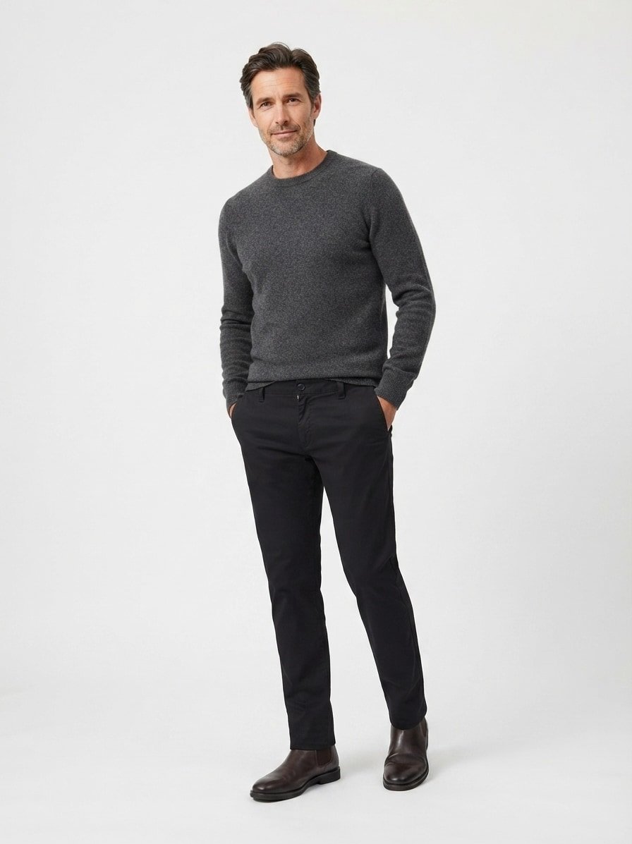 Hose Cino, Straight, Baumwoll-Stretch, schwarz