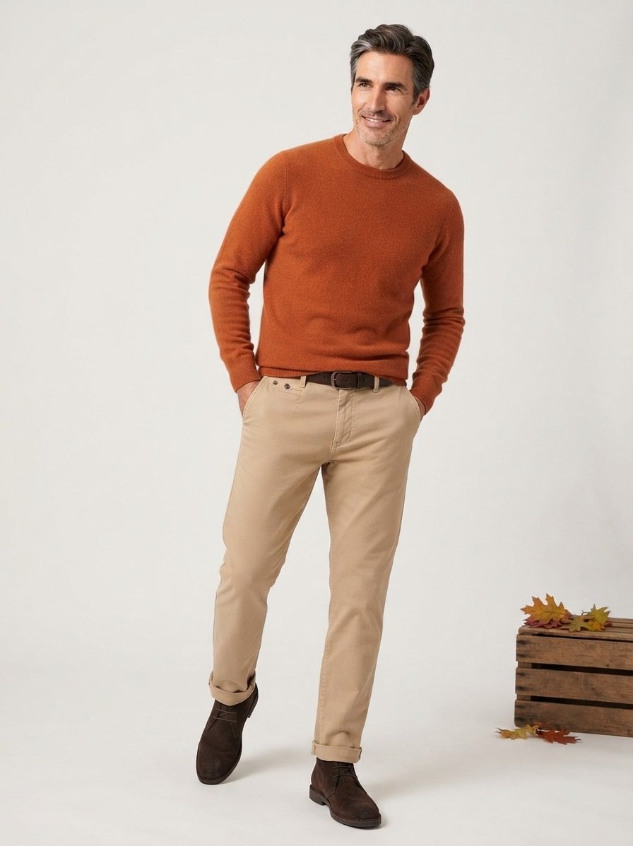 Hose, Wide Fit, Baumwoll-Stretch, sand