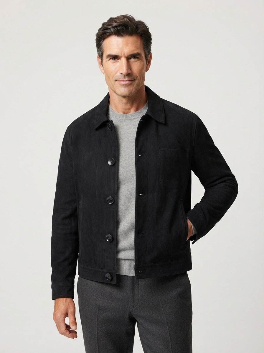Overshirt Ligor, Ziegenvelours, dunkelblau