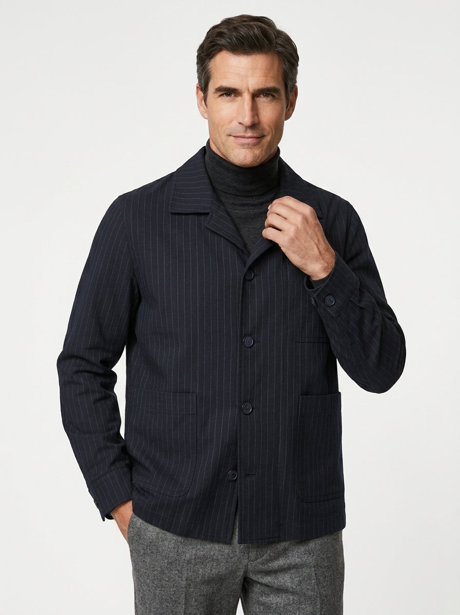 Overshirt Cimalte, Mikrofaser-Viskose-Stretch, dunkelblau gestreift