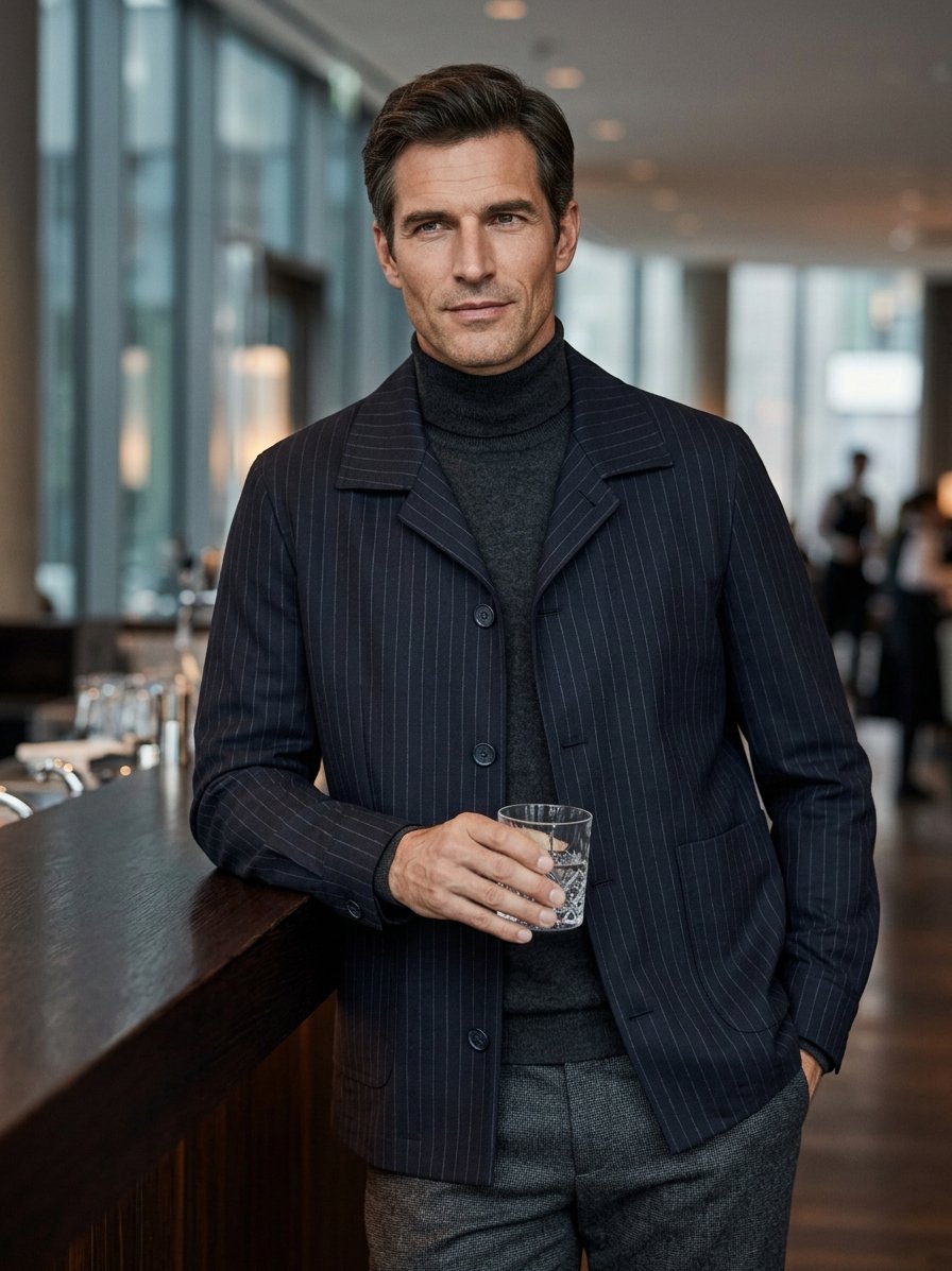 Overshirt Cimalte, Mikrofaser-Viskose-Stretch, dunkelblau gestreift