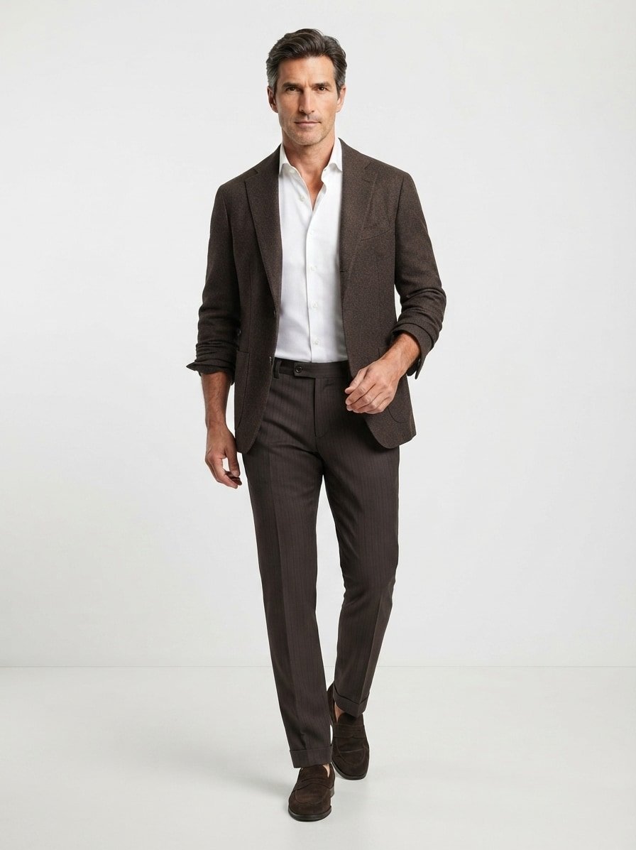 Hose Cileto, Mikrofaser-Stretch, dunkelbraun gestreift