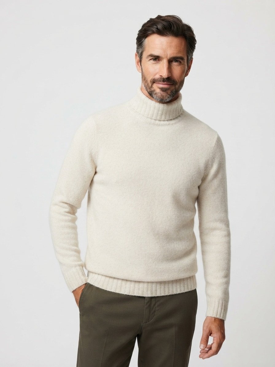 Rollkragenpullover Cizino, Baumwolle, hellbeige meliert