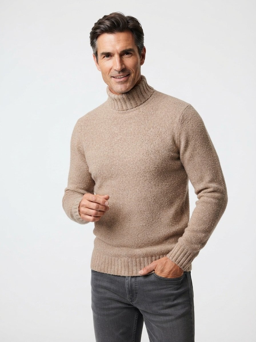 Rollkragenpullover Cizino, Baumwolle, hellbraun meliert