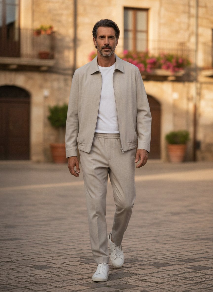 Anzug Hellys-Gos, Slim Fit, Performence-Woll-Stretch, beige meliert