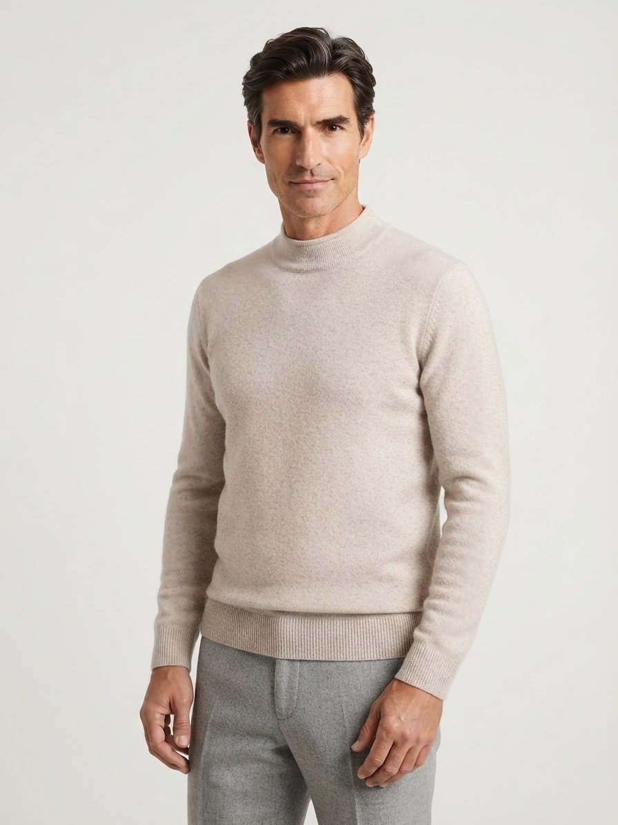 Stehkragenpullover Cigono, Woll-Mischung, beige-grau meliert